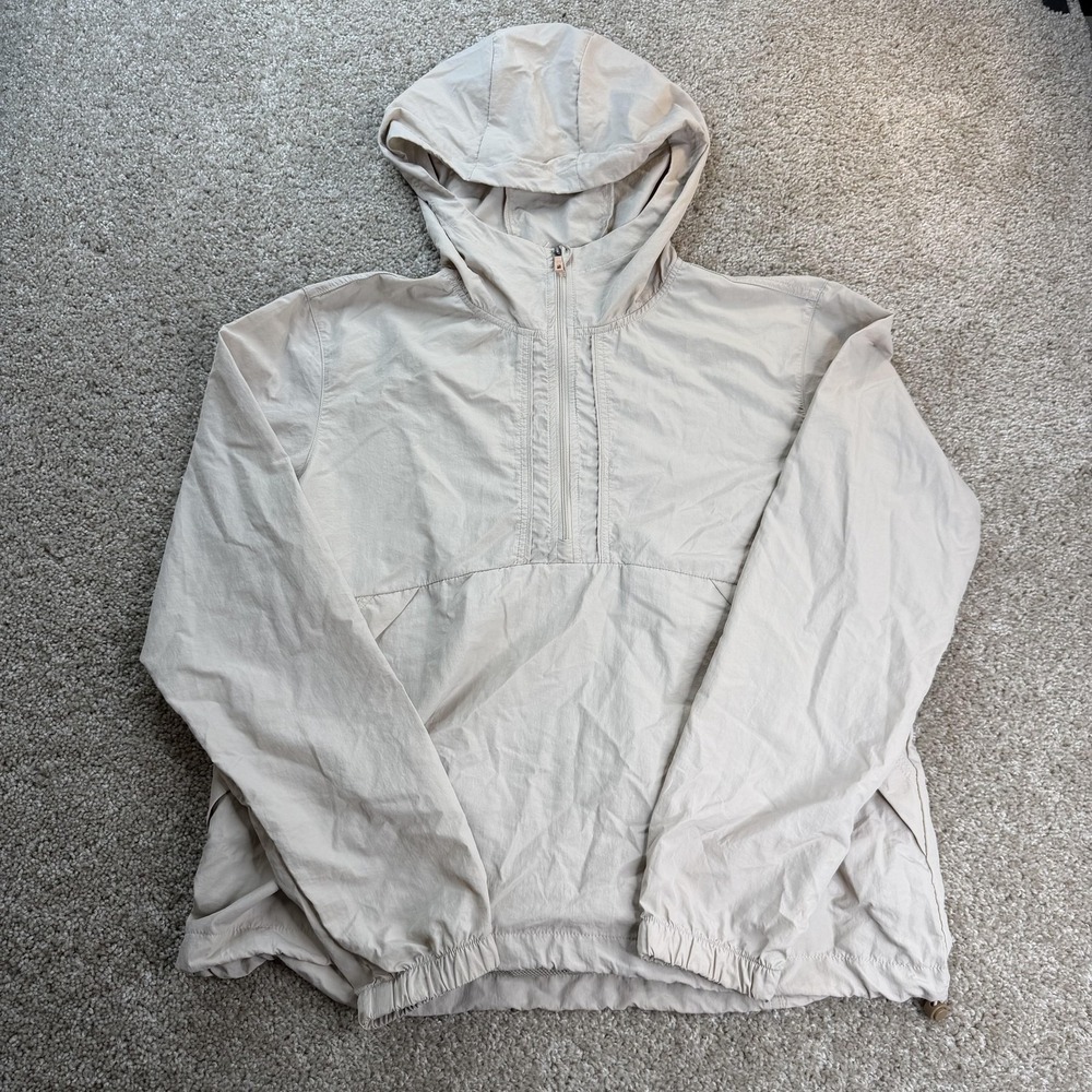 Avalanche Jacket Womens Medium Beige Lightweight Anorak Hooded 1/2 Zip Pockets